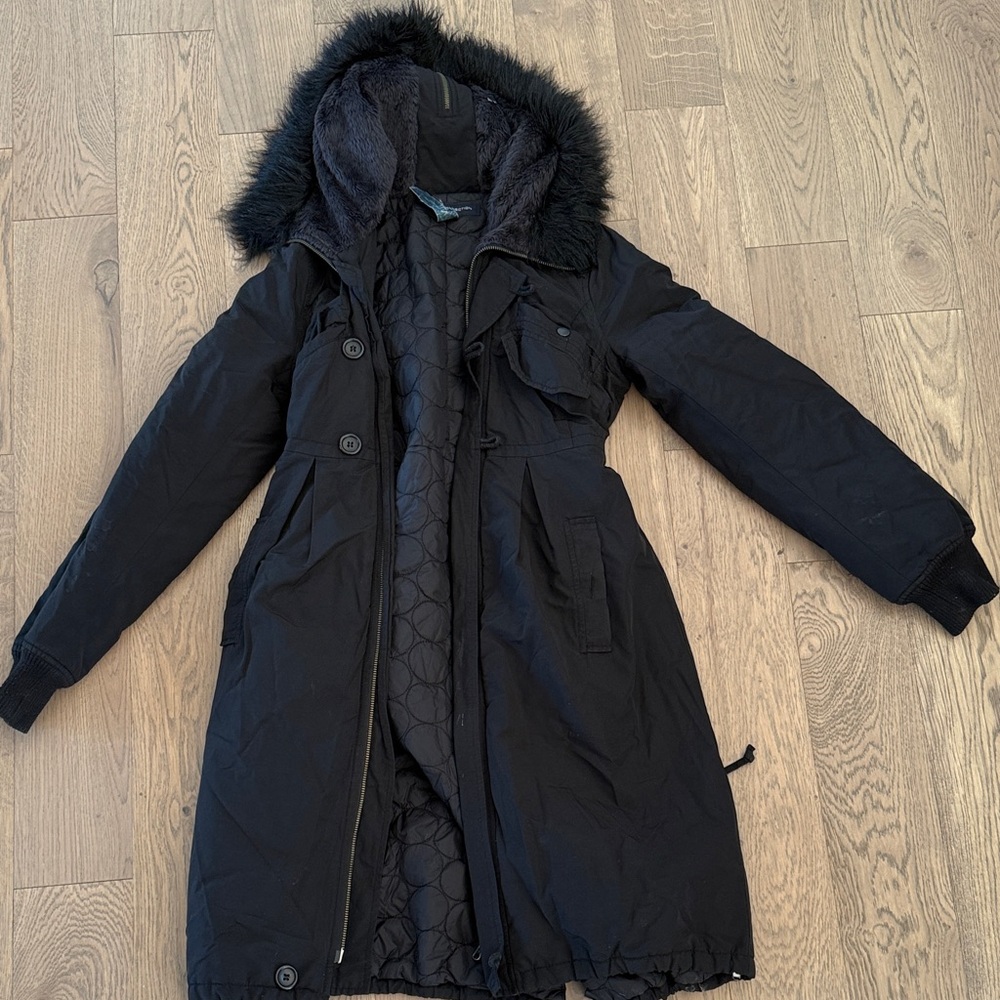 French connection women’s size 2 long black coat